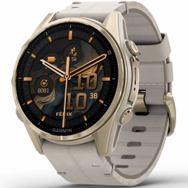 Смарт-часы Garmin Fenix 8 43mm Amoled Sapphire (010-02903-40) Soft Gold Stainless Steel with Fog Gray Leather Band