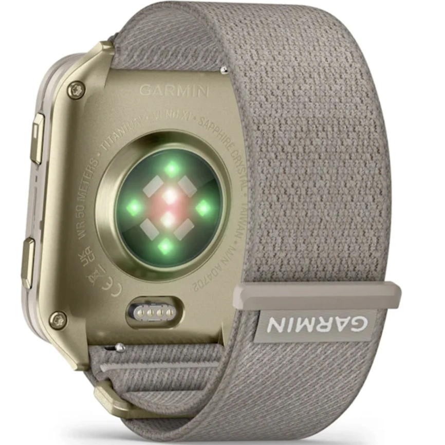 Смарт-часы Garmin Venu X1 Soft Gold with Titanium Caseback and French Gray Nylon Band (010-02980-08) фото 3
