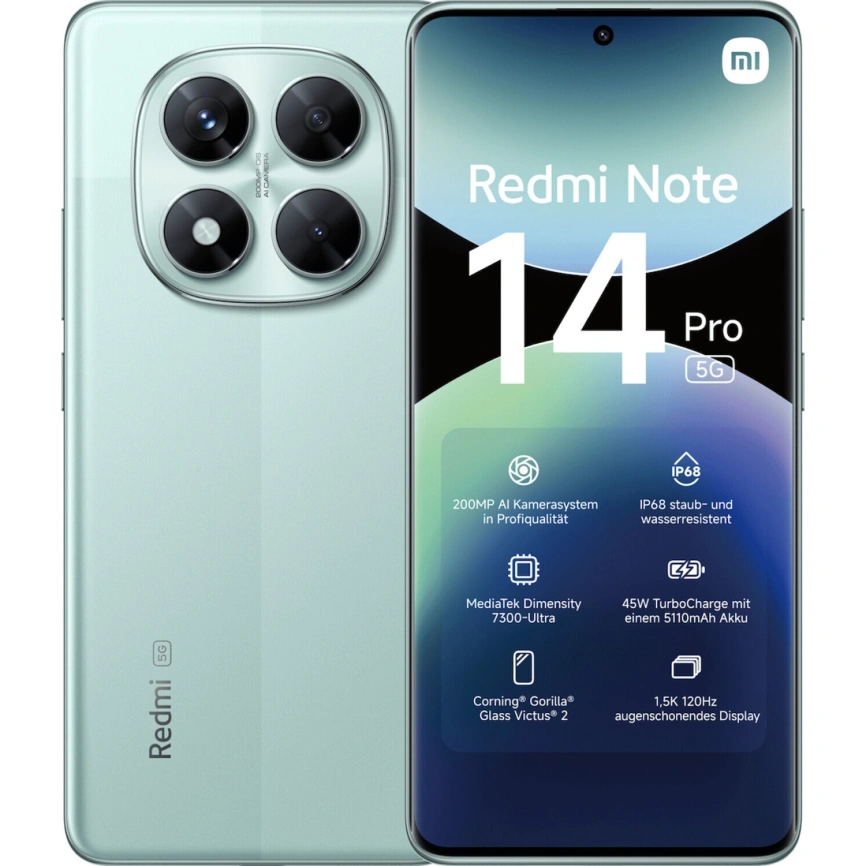 Смартфон Xiaomi Redmi Note 14 Pro 5G 12/256Gb Coral Green Global Version фото 3